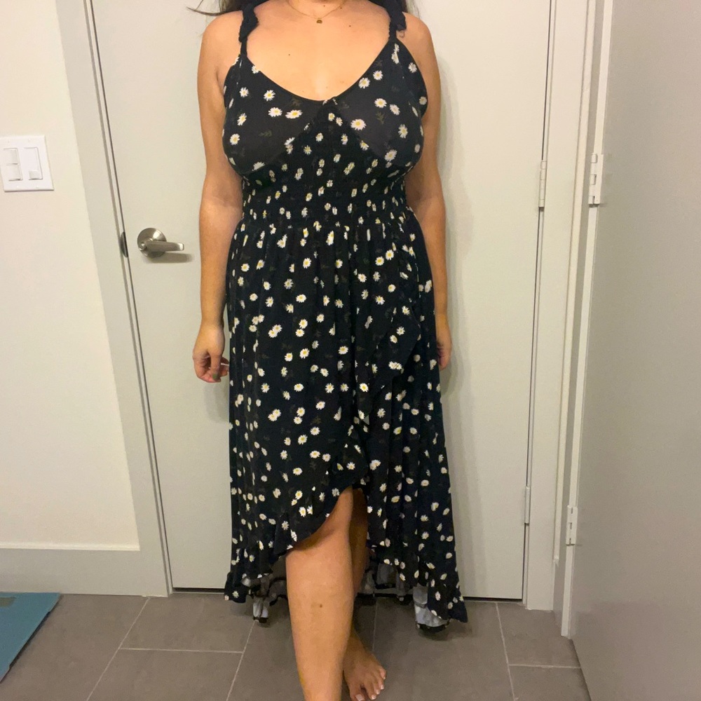 Vintage Black Floral Boho Maxi Dress /